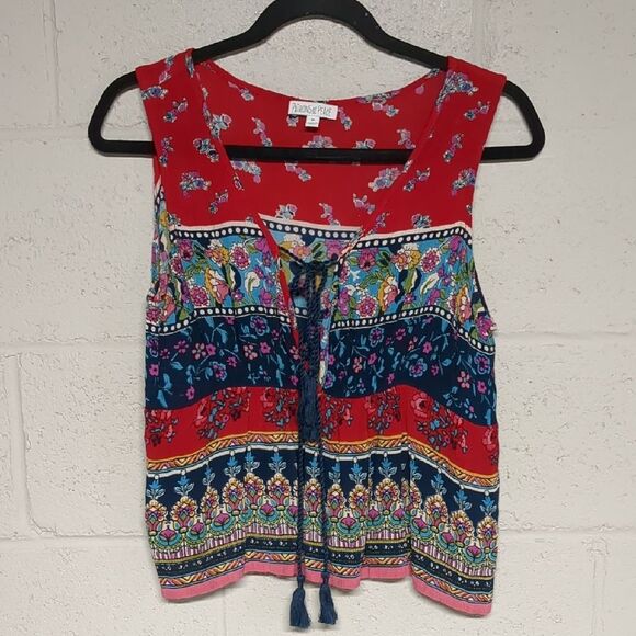 Patrons of Peace Tops - Patrons of Peace Tie Front Floral Flowy Boho Tank Top Size M
